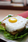 Croque Madame French grilled ham and cheese sandwich recipe.