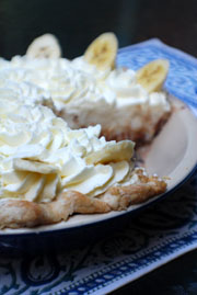 Black Bottom Banana Pie dessert recipe. By Beyond Wonderful Baking Expert, Catherine Christensen.