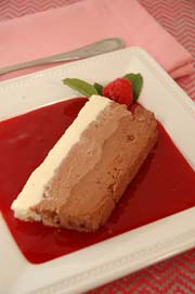 Triple Chocolate Terrine with Raspberry Coulis recipe. By Beyond Wonderful Baking Expert, Catherine Christensen.