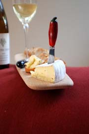 Wine and cheese pairing: Bonifaz Porcini and Chanterelle Brie Cheese with Viognier Wine.