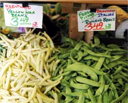 Yellow wax and green beans at Dan's produce store in Alameda, CA.
