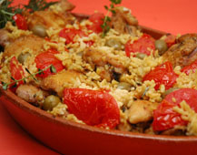 Herb and Olive Oil Marinated Chicken with Orzo Agilio e Olio recipe by COPIA in Napa, CA.