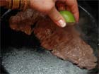 Squeeze lime juice over the cooked steak for Mexican Carne Asada.