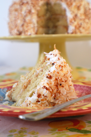 Coconut layer cake with 7-minute frosting dessert recipe. By Beyond Wonderful Baking Expert, Catherine Christensen.
